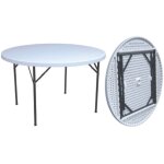 Table ronde structure en acier pliante en pehd haut 152x74 cm table de pique - nique camping
