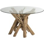 Les tendances - table ronde en verre et bois flott - no