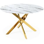 Table ronde en verre effet marbre et pieds dor holy