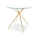 Table ronde en verre tremp� transparent avec des pieds en m�tal dor� - 4 couverts - d 80 cm x h 76 cm ...