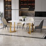 Table à manger blanc 117 x 68 x 75 cm, table à manger rectangulaire avec pieds dorés, aspect marbre Table à manger blanc 117 x 68 x 75 cm, table à manger rectangulaire avec pieds dorés, aspect marbre