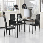 [en. casa] ? table de salle � manger en verre noir laqu� ? pieds en acier rev�tu ? 4 places ? dimensions ...