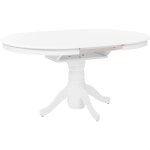Table salle � manger extensible avec pied central vintage 106 / 150 x 106 cm en bois blanc akron
