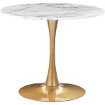 Table de salle  manger industrielle effet marbre blanc ronde mdf base en mtal 90 cm boca
