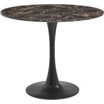 Table de salle � manger en mdf 90 cm marbre base ronde en m�tal noire dor�e boca