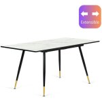 Urban meuble - table de salle  manger rectangulaire extensible blanche effet marbre de style scandinave ...