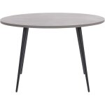 Table de salle � manger ronde 120 cm plateau effet b�ton gris clair et pieds obliques en m�tal noir pour ...
