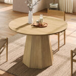 Table de salle � manger ronde, 120x120 cm, style minimaliste scandinave, couleur ch�ne