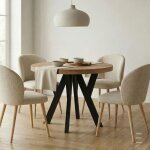 Table de salle � manger ronde extensible pero, style loft, scandinave, diam�tre : 90 / 140 cm, couleur ...