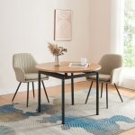 [en. casa] - table de salle  manger ronde hemnes mdf acier 100 x 75 cm effet chne noir