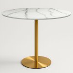 Table de salle  manger ronde style goblet 120cm effet marbre dor monika +