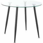 Helloshop26 - table de salle  manger ronde verre tremp acier 75 x 80 cm transparent noir