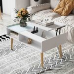 Table de salon avec plateau relevable pour salon en blanc - makika