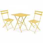 Oviala - table de jardin et 2 chaises acier jaune