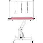 Table toilettage hydraulique - cadre acier blanc robuste & plateau antid�rapant rose 106 x 61cm - hauteur ...