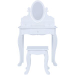 Teamson kids - coiffeuse en bois little princess rapunzel avec miroir, tiroirs et tabouret, blanche