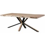 Table tranche d'arbre 180x90x77 acacia laqu� beige / pied central anthracite mat / nature freeform