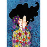 Tableau bleu femme & fleur pour salon | tableau multicolore id�al chambre adulte | tableau sur toile ...