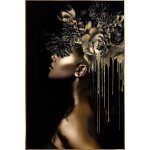 Tableau imprimé jeune fille dorée, photo en verre trempé avec cadre en bois doré - longueur 80 x profondeur ... Tableau imprimé jeune fille dorée, photo en verre trempé avec cadre en bois doré - longueur 80 x profondeur ...