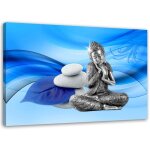 Tableau sur toile bouddha pierre fond bleu 90x60