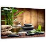 Tableau sur toile, composition zen avec pierres noires et bambou - 90x60