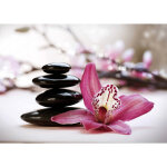 Tableau zen galet noir & fleur orchide | tableau salle de bain rose | tableau sur toile fleuri idal ...