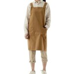 Tablier de jardinage tablier japonais en coton et lin crois� pour femme avec poches, robe chasuble � ...