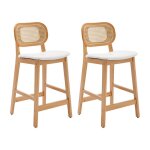 Tabouret de bar lot de 2 chaise de bar en bois avec coussin chaise bar rotin pour cuisine et restaurant, ...