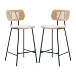 Tabourets de bar lot de 2 chaise de bar bois et mtal avec dossier rotin tabouret haut bar moderne en ...