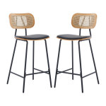 Tabourets de bar lot de 2 chaise de bar bois et m�tal avec dossier rotin tabouret haut bar moderne en ...
