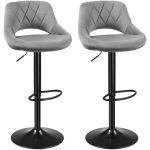 Tabouret bar lot de 2, chaise haute cuisine, velours sige, rglable en hauteur, avec dossier incurv, ...