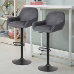Tabourets de bar lot de 2 tissu velours gris fonc� avec dossier et accoudoirs, tabourets hauts support�s, ...