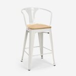 Tabouret de bar et cuisine design industriel style steel wood back light - blanc