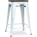 Privatefloor - tabouret de bar - design industriel - bois et acier - 60cm - stylix bleu gris
