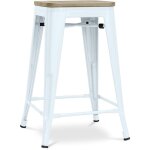 Privatefloor - tabouret de bar design industriel - bois et acier - 61cm - stylix bleu gris