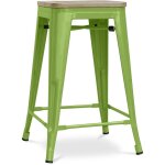 Privatefloor - tabouret de bar design industriel - bois et acier - 61cm - stylix vert clair