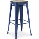 Privatefloor - tabouret de bar - design industriel - bois et acier - 76 cm - new edition - stylix bleu ...