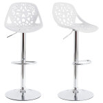 Miliboo ? lot de 2 tabourets de bar baroque blanc ? assise r�glable 61 - 82 cm ? pied en acier chrom� ...