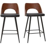 Miliboo - tabourets de bar design noirs et noyer h66. 5 (lot de 2) falcom
