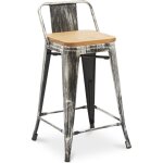 Privatefloor ? tabouret de bar avec dossier ? acier robuste et bois clair ? hauteur d'assise 60 cm ? ...