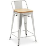 Privatefloor - tabouret de bar avec dossier - design industriel - bois et acier - 60cm - nouvelle �dition ...