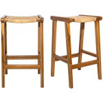 Tabourets de bar ethniques en bois teck massif et cannage rotin h65 cm (lot de 2) gawa