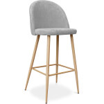 Tabouret de bar evelyne design scandinave premium - 76cm gris clair - m�tal finition effet bois, tissu, ...