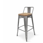 Kosmi - tabouret de bar en mtal brut aspect galvanis style industriel avec dossier et assise en bois ...