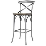 Made in meubles - tabouret de bar en mtal gris et assise en bois de manguier gris grey