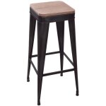 Atmosphera ? tabouret de bar en m�tal h. 80 cm ? assise en bois de badamier ? repose - pied pour confort ...