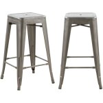 Lot de 2 tabourets pour �lot central 66 cm en m�tal chrome brillant - indus