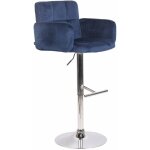 D�coshop26 - tabouret de bar pivotant en velours bleu et m�tal chrom� avec accoudoirs repose - pieds ...