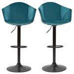 Tabourets de bar r�glables pivotants 360� en velours bleu p�trole et m�tal (lot de 2) taya