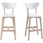 Miliboo - tabourets de bar scandinaves blanc et bois 75 cm (lot de 2) leena